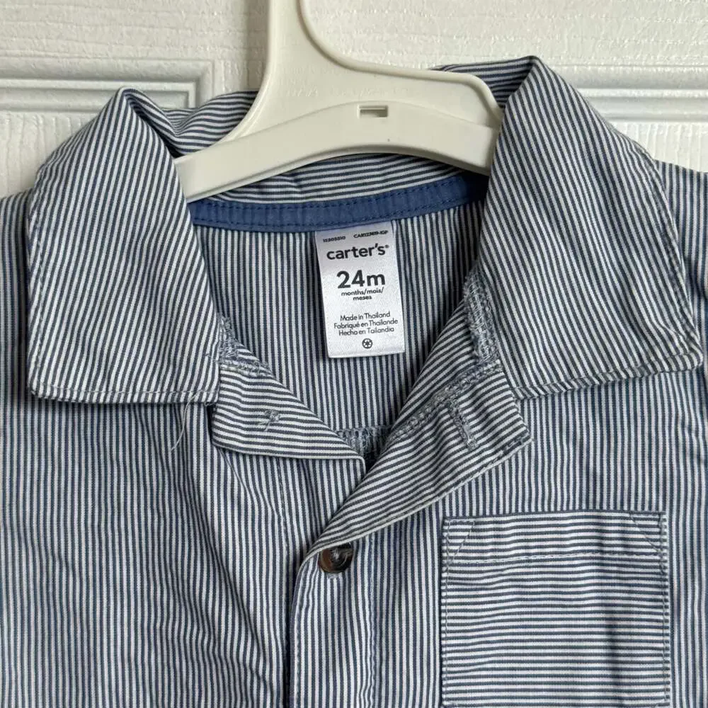 Carter's Blue and White Striped Seersucker Button-Up Romper 24M